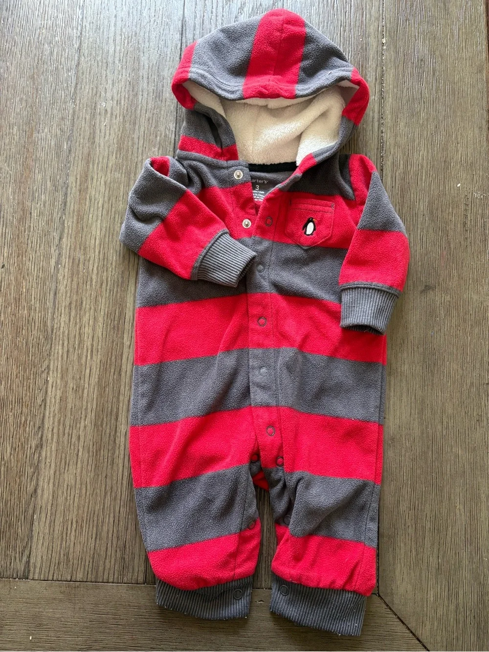 Carter's Set of Fleece Hooded One-Pieces- Red/Grey and Green/Navy